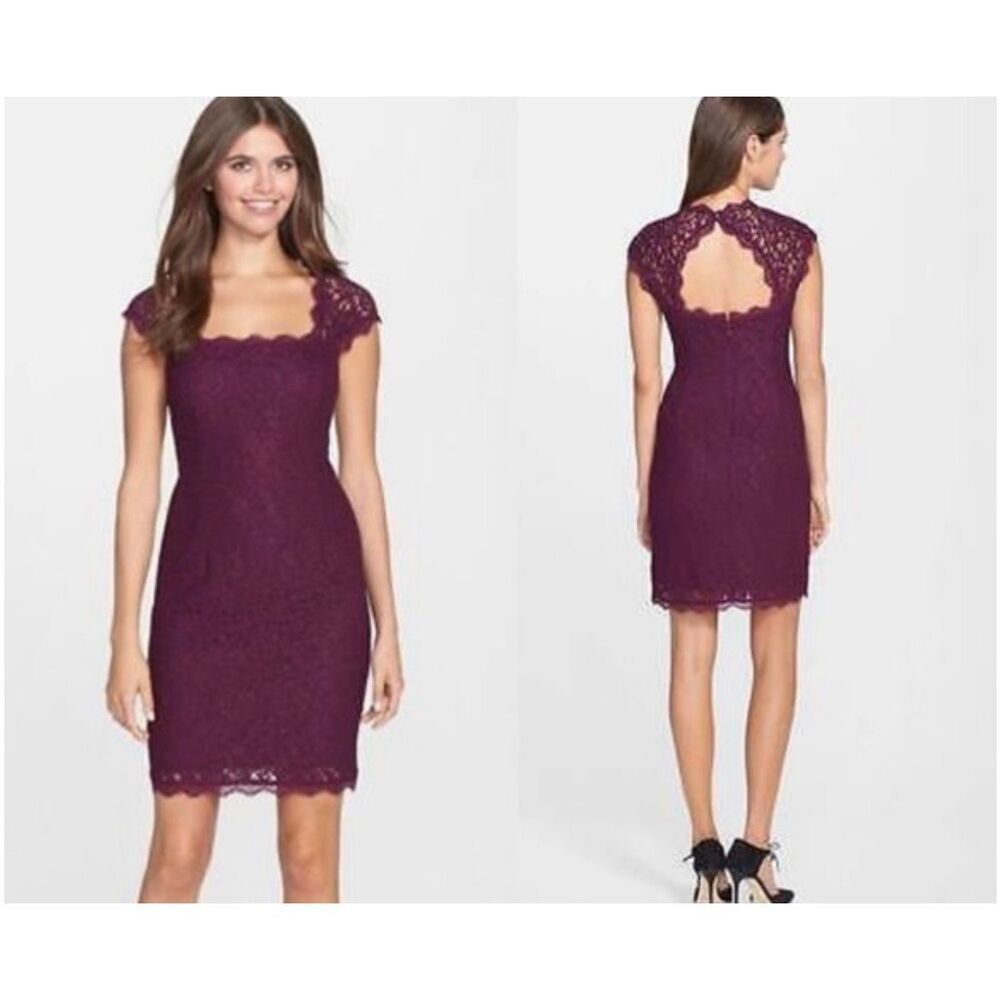 Adrianna Papell Mulberry Floral Lace Dress Size 8
